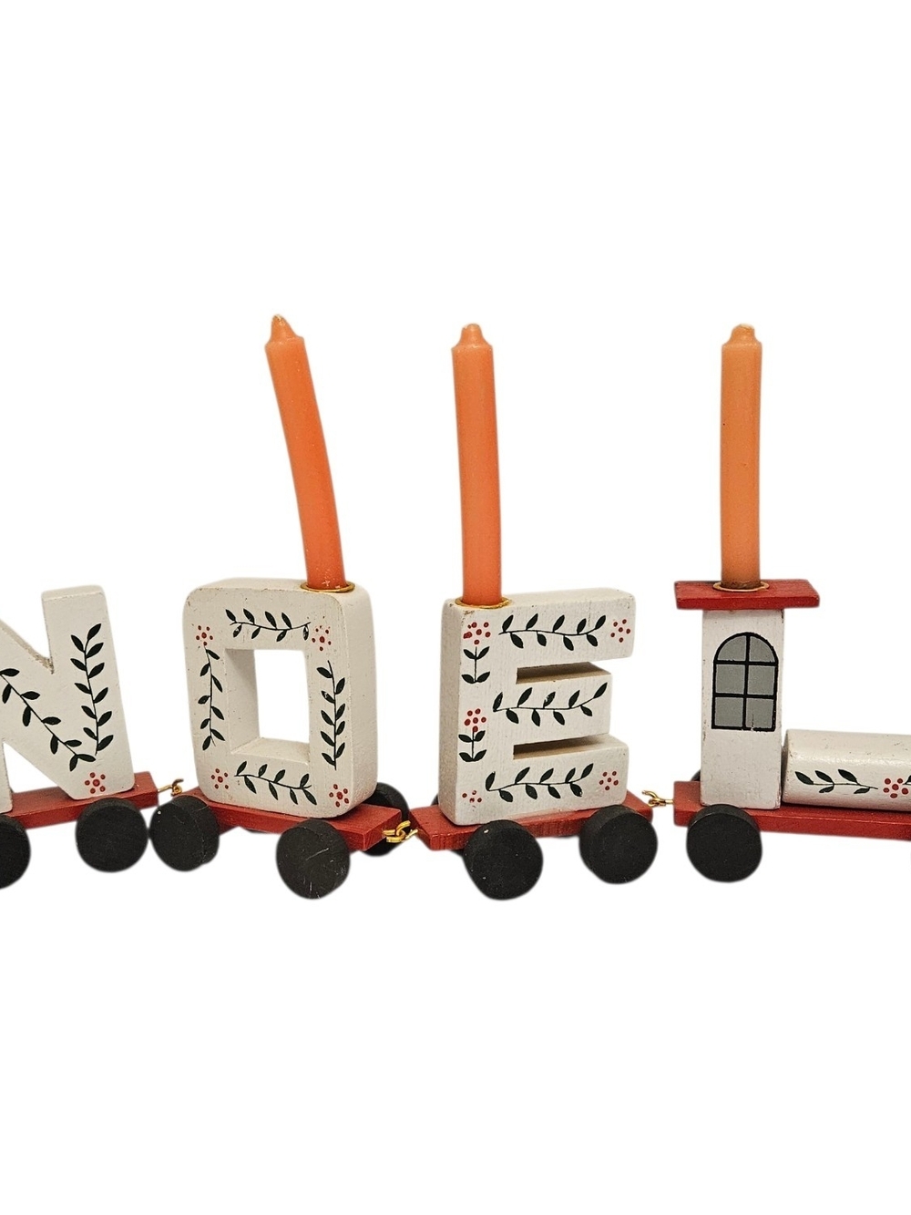 Wooden 'NOEL' Candle Train Set White Red Holiday Accent Vintage 80s Cottagecore